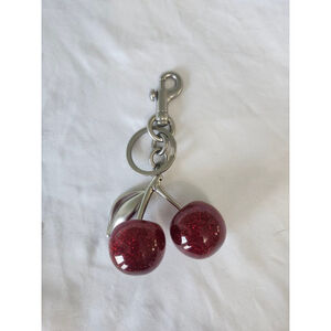 Cherry Keychain Bag Charm Red Silver
